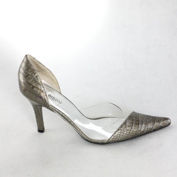 BISOU BISOU Croc Print Patent Clear Panel Heels - Picture 2 of 7